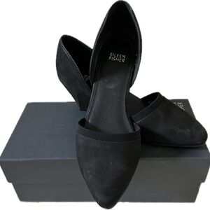 New in Box Eileen Fisher Low Heel Women's Tumbled Nubuck Suede Black Pumps